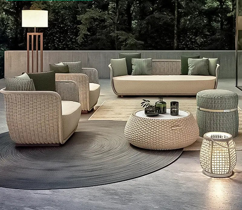 Wove rattan thick seat cushion sofa 11 2